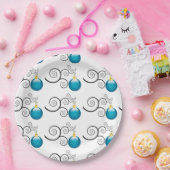 Stilvolle Blaue Weihnachtsdekoration Muster Pappteller (Party)