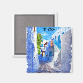 Stilvolle Blaue Weiße Mykonos Griechenland Wasserf Magnet (Vorderseite/Rückseite)