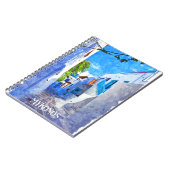 Stilvolle Blaue Weiße Mykonos Griechenland Wasserf Notizblock (Linke Seite)