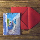 Stilvolle Blaue Weiße Mykonos Griechenland Wasserf Postkarte