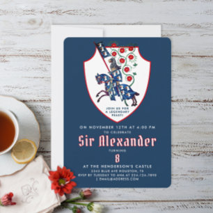 Stilvolle blaue weiße rote mittelalterliche Rüstun Einladung
