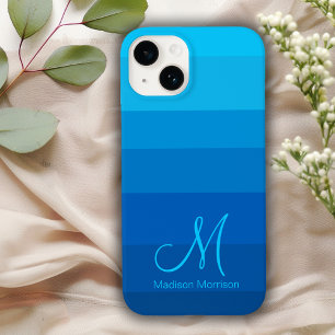Stilvolle Blauer Farbblock Monogramm Case-Mate iPhone 14 Hülle