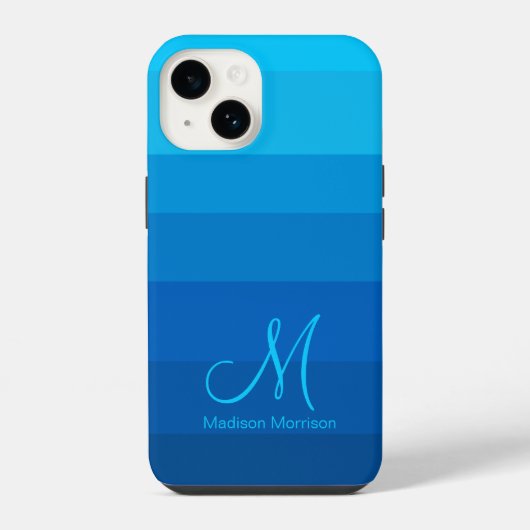 Stilvolle Blauer Farbblock Monogramm iPhone Hülle (Rückseite)