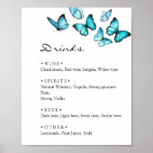 Stilvolle Blauschmetterlinge Hochzeit Drinks Menü Poster (Vorne)