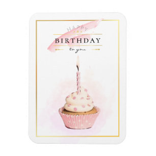 Stilvolle Bleistiftkunst Rosa Geburtstagscupcake Magnet
