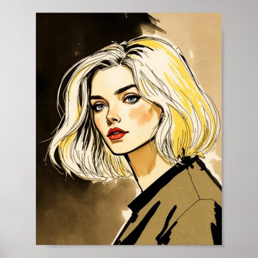 Stilvolle Blonde Portrait Illustration Poster (Vorne)