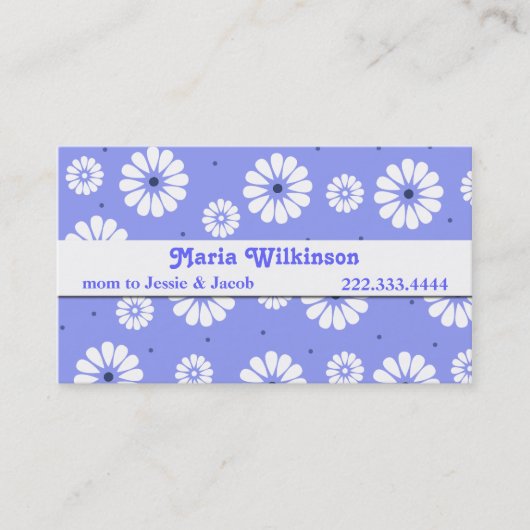 Stilvolle Blue and White Daisy Mommy Card Telefonnummerkarte (Vorderseite)