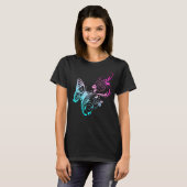 Stilvolle Blue Butterfly und Pink Blume T - Shirt (Vorne ganz)