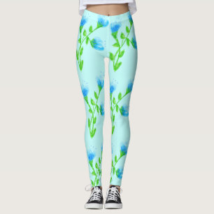 Stilvolle Blue Floral Pants Leggings