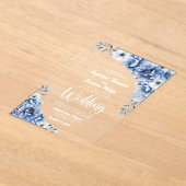 Stilvolle Blue Floral Wedding Acryleinladungen (Ablage )