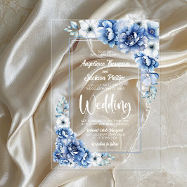Stilvolle Blue Floral Wedding Acryleinladungen