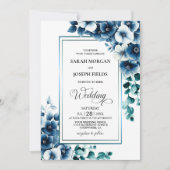 Stilvolle Blue Floral Wedding Einladung (Vorderseite)