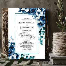 Stilvolle Blue Floral Wedding Einladung