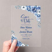 Stilvolle Blue Floral Wedding Save the Date Acryleinladungen (Insitu (Handheld))