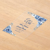 Stilvolle Blue Floral Wedding Save the Date Acryleinladungen (Ablage )