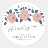 Stilvolle Blue Garden Blume Personalisiert Danke Runder Aufkleber (Vorderseite)