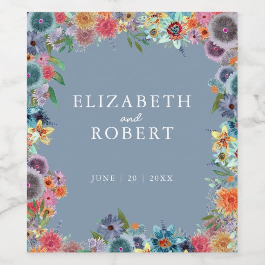 Stilvolle Blue Garden Rustic Boho Chic Wildblume Weinetikett (Einzelnes Label)