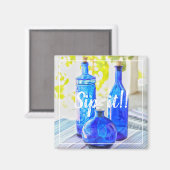 Stilvolle Blue Glass Flaschen Sip it Magnet (Vorderseite/Rückseite)