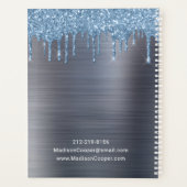 Stilvolle Blue Glitter Drip Silver Ernennung Planer (Rückseite)