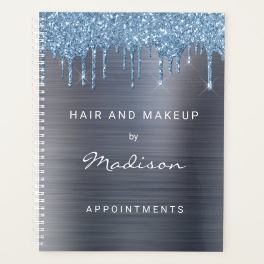 Stilvolle Blue Glitter Drip Silver Ernennung Planer (Vorderseite)
