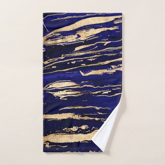Stilvolle Blue Gold Abstrakt Marble Badhandtuch Set (Handtuch)