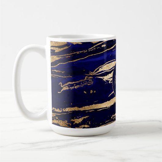 Stilvolle Blue Gold Abstrakt Marble Kaffeetasse (Links)