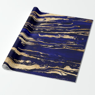 Stilvolle Blue & Gold Abstrakt Marbleized Paint Geschenkpapier