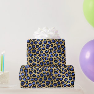 Stilvolle Blue & Gold Foil Leopard Spots Safari Geschenkpapier