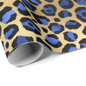 Stilvolle Blue & Gold Foil Leopard Spots Safari Geschenkpapier (Rolleneckpunkt)