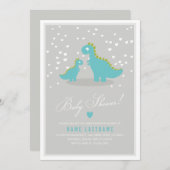 Stilvolle Blue Gray Dinosaur Baby Dusche Einladung (Vorne/Hinten)