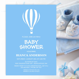 Stilvolle Blue Hot Air Ballon Babydusche Einladung