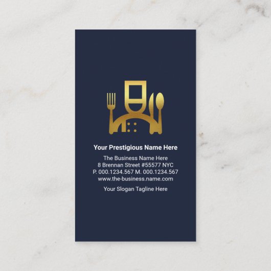 Stilvolle Blue Layers Gold Stripe Fine Dining Visitenkarte (Rückseite)