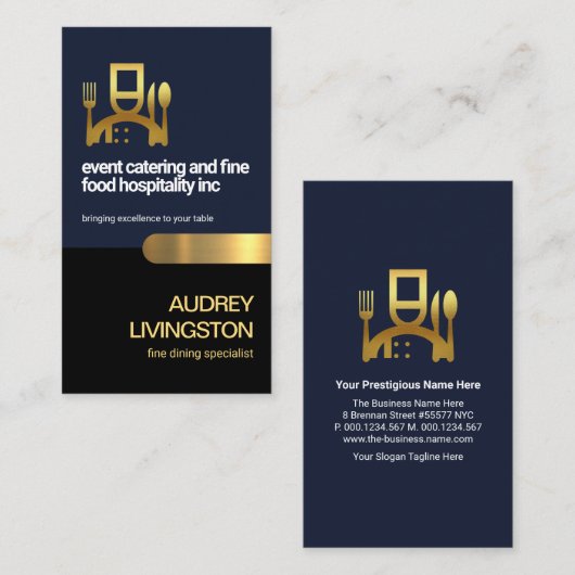 Stilvolle Blue Layers Gold Stripe Fine Dining Visitenkarte (Vorne/Hinten)