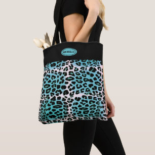 Stilvolle Blue Leopard Animal Print Personalisiert Tasche