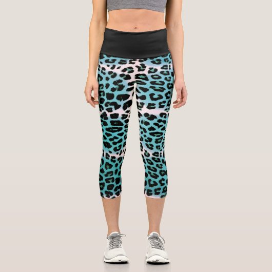 Stilvolle Blue Leopard Animal Print Women's Capri Leggings (Vorderseite)