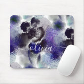 Stilvolle Blue Lila Floral Signature Monogram Mousepad (Mit Mouse)