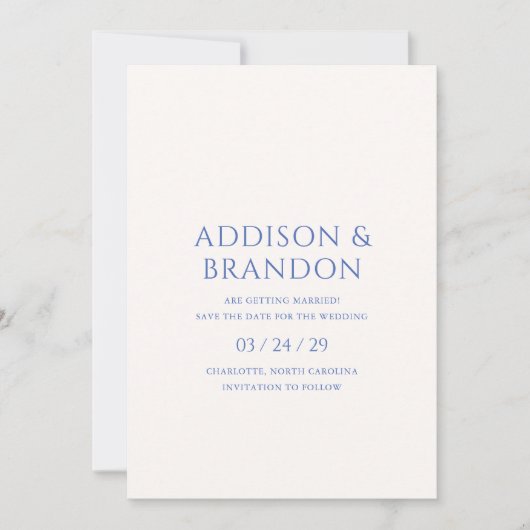 Stilvolle Blue Modern Wedding Save The Date (Vorderseite)