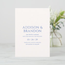Stilvolle Blue Modern Wedding Save The Date