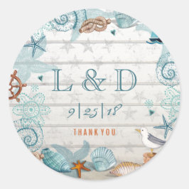Stilvolle Blue Nautical Beach Wedding Runder Aufkleber