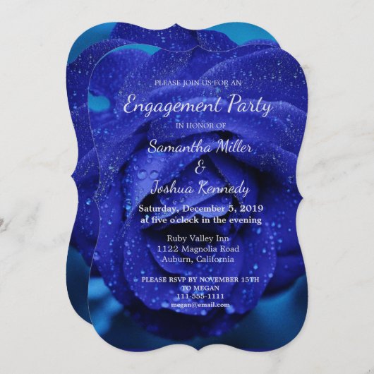 Stilvolle Blue Rose Verlobung Einladung (Vorne/Hinten)