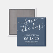 Stilvolle Blue Script Wedding Save the Date Magnet (Vorderseite/Rückseite)