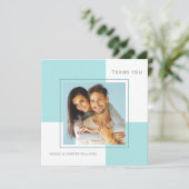 Stilvolle Blue Square Wedding Vielen Dank mit Foto Dankeskarte (Stehend Vorderseite)