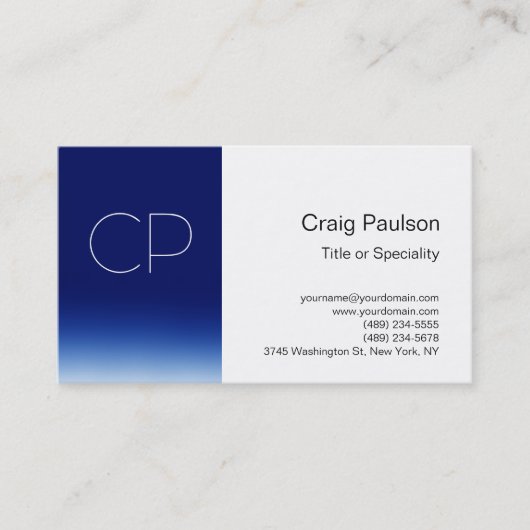 Stilvolle Blue Stripe White Monogram Business Card Visitenkarte (Vorderseite)