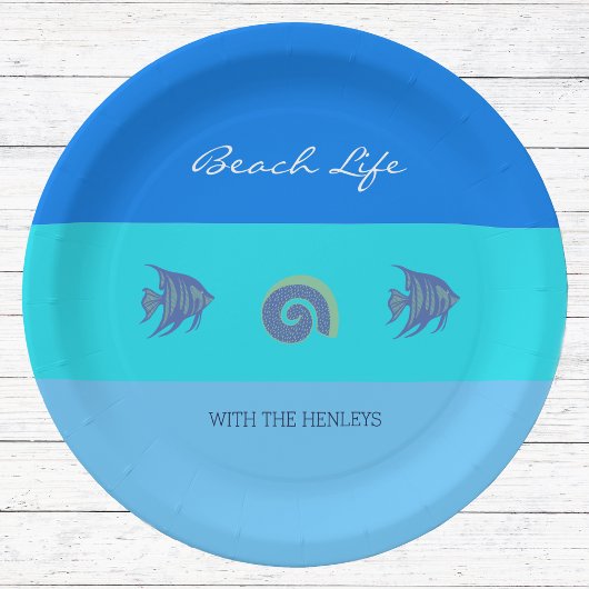 Stilvolle Blue Stripes Fish Muscheln Beach House Pappteller