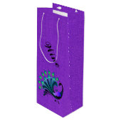 Stilvolle Blue Tones Peacock Weinbeutel Geschenktüte Für Weinflaschen (Vorderseite Schrägansicht)