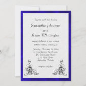 Stilvolle Blue Velvet und Black Ornaments Hochzeit Einladung (Vorderseite)