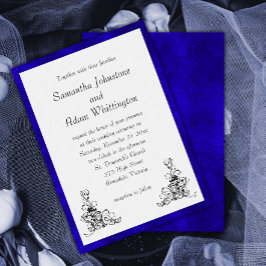 Stilvolle Blue Velvet und Black Ornaments Hochzeit Einladung