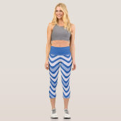 Stilvolle Blue Wavy Zickzack Pattern Yoga-Übungen Capri Leggings (Vorderseite)