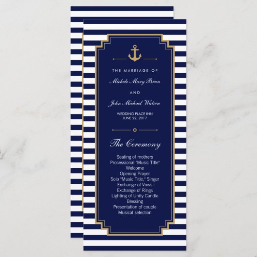 Stilvolle Blue Wedding Program Rack Cards Programm (Vorne/Hinten)