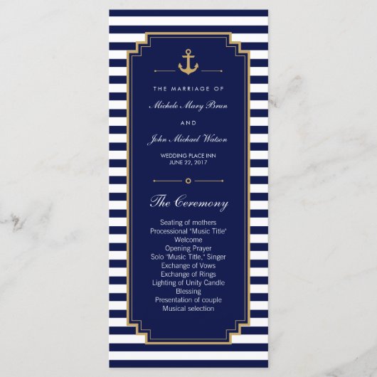 Stilvolle Blue Wedding Program Rack Cards Programm (Vorderseite)